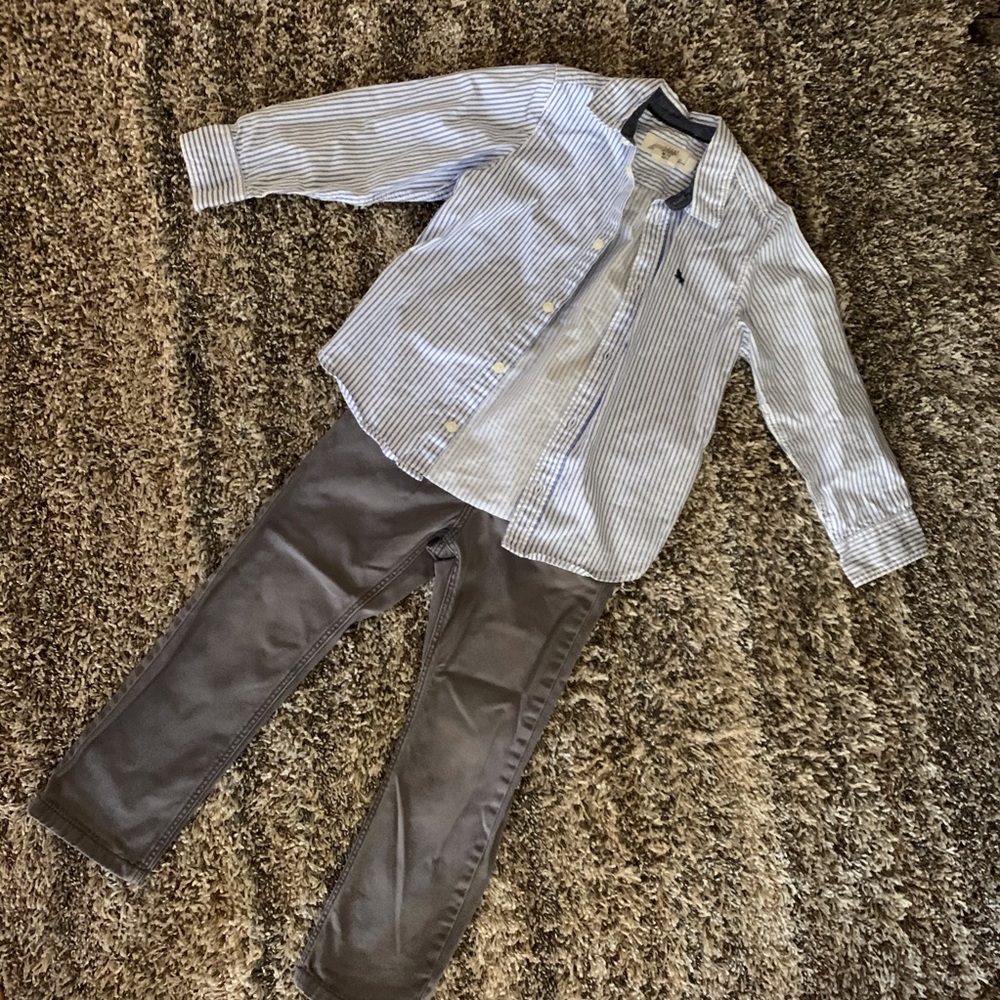Boy dressy outfit button up & gray jeans